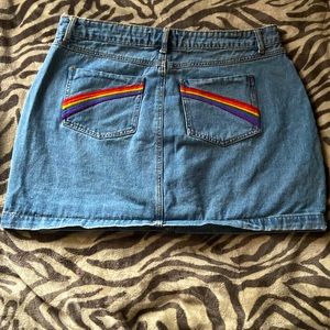 Forever 21 size 1x Jean skirt with rainbow on back pockets barely worn!